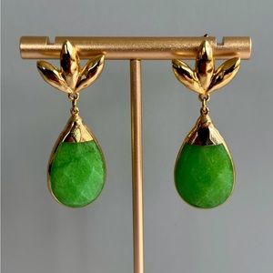 NEW Teardrop Earrings Green / 14K Gold